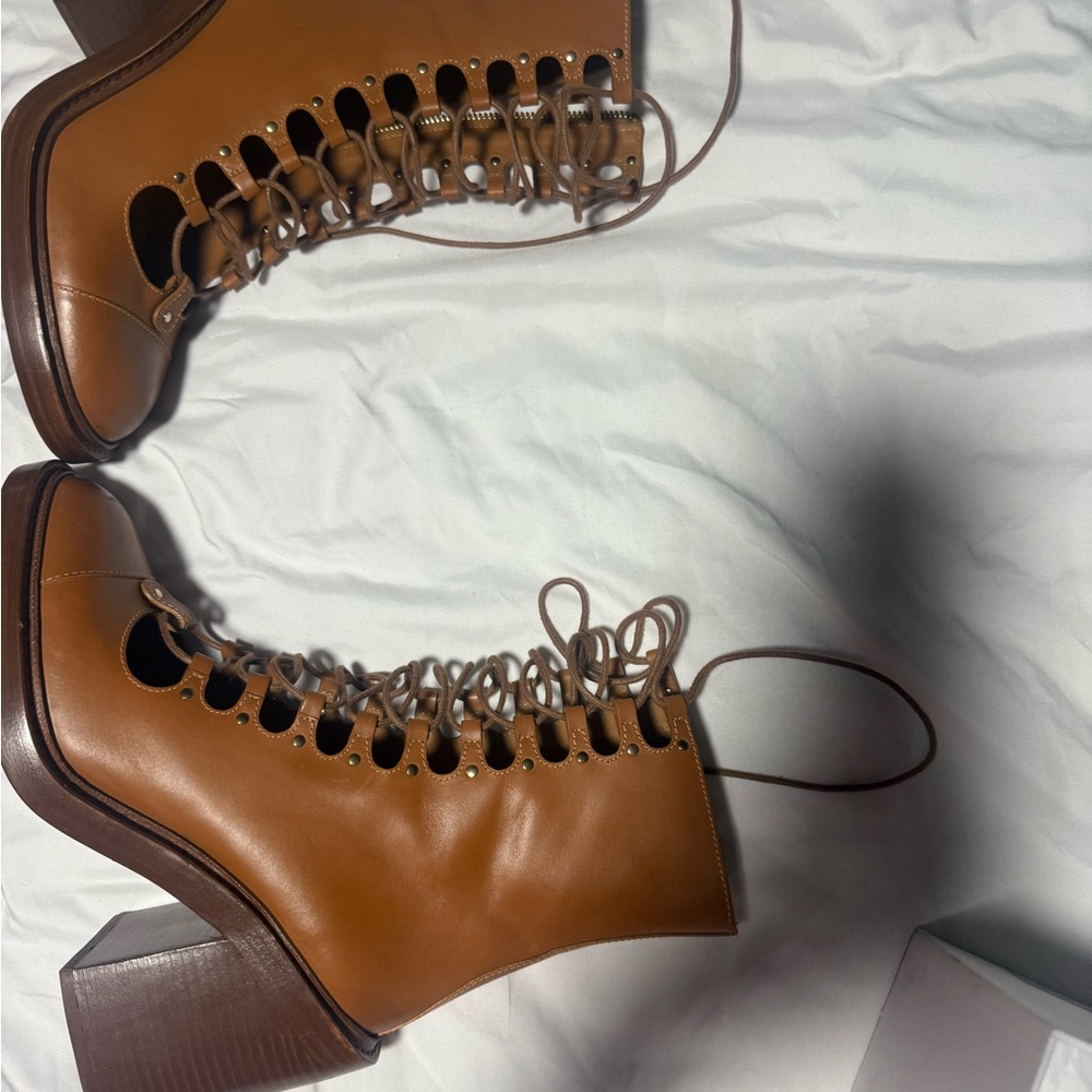 Chloe May Brown Lace-Up Women's Boots - Picture 3 of 4
